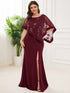 Sophisticated Lace Sequin Mother Dress with Floor-Length Cape