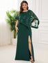 Sophisticated Lace Sequin Mother Dress with Floor-Length Cape