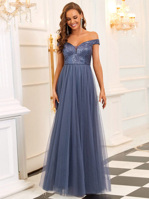 Sophisticated Off-Shoulder Sequin Evening Gown