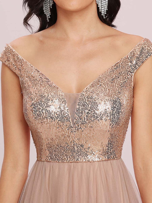 Sophisticated Off-Shoulder Sequin Evening Gown