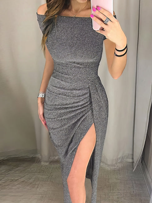 Sophisticated One-Line Neck Shimmer Evening Gown