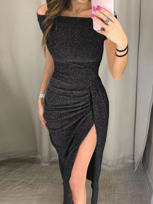 Sophisticated One-Line Neck Shimmer Evening Gown