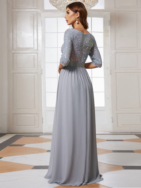 Sophisticated Sequined Patchwork A-Line Evening Gown