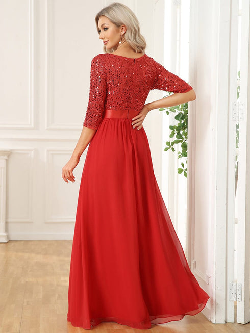 Sophisticated Sequined Patchwork A-Line Evening Gown