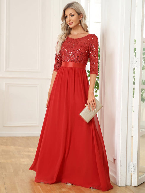 Sophisticated Sequined Patchwork A-Line Evening Gown