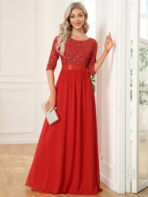 Sophisticated Sequined Patchwork A-Line Evening Gown