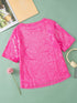 Sparkling Bright Pink Sequin Round Neck Top with Half Sleeves