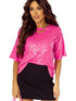 Sparkling Bright Pink Sequin Round Neck Top with Half Sleeves