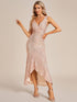 Sparkling Sequin V-Neck Sleeveless Evening Gown with Asymmetrical Hem