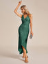 Sparkling Sequin V-Neck Sleeveless Evening Gown with Asymmetrical Hem