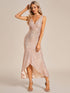 Sparkling Sequin V-Neck Sleeveless Evening Gown with Asymmetrical Hem