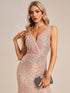 Sparkling Sequin V-Neck Sleeveless Evening Gown with Asymmetrical Hem