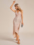 Sparkling Sequin V-Neck Sleeveless Evening Gown with Asymmetrical Hem