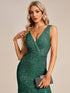 Sparkling Sequin V-Neck Sleeveless Evening Gown with Asymmetrical Hem