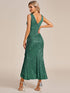 Sparkling Sequin V-Neck Sleeveless Evening Gown with Asymmetrical Hem