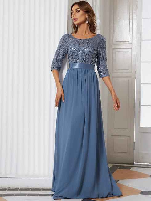 Sparkling Sequined A-Line Evening Dress