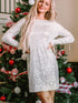 Sparkling Silver Sequin Long Sleeve Mini Dress with Velvet Sash