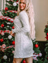 Sparkling Silver Sequin Long Sleeve Mini Dress with Velvet Sash
