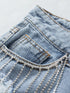 Sparkling Sky Blue Rhinestone Tassel Denim Shorts