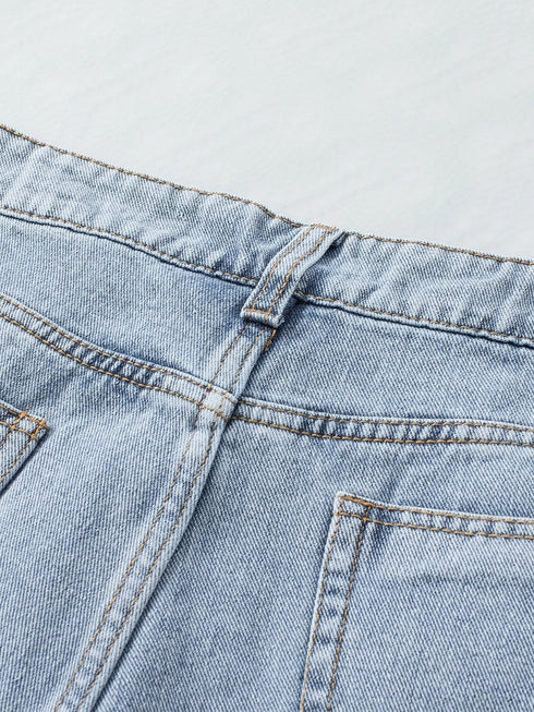 Sparkling Sky Blue Rhinestone Tassel Denim Shorts