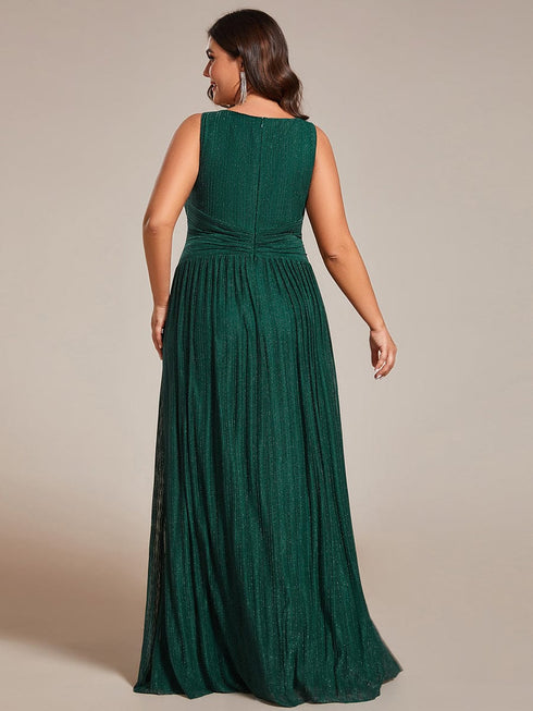 Sparkling Sleeveless Pleated Empire Waist A-Line Formal Evening Dress
