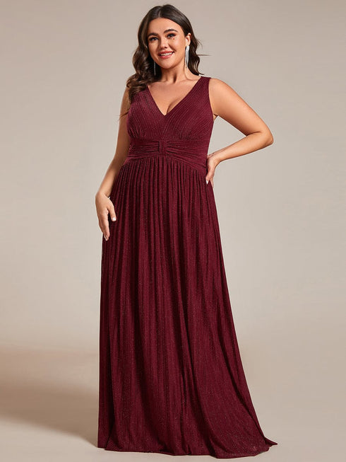 Sparkling Sleeveless Pleated Empire Waist A-Line Formal Evening Dress