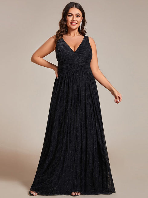 Sparkling Sleeveless Pleated Empire Waist A-Line Formal Evening Dress