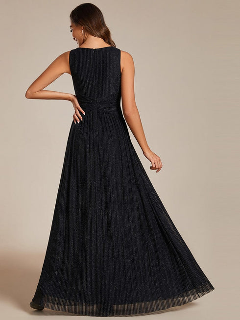 Sparkling Sleeveless Pleated Empire Waist A-Line Formal Evening Dress