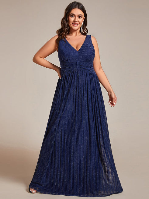 Sparkling Sleeveless Pleated Empire Waist A-Line Formal Evening Dress