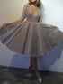 Sparkling V-Neck Long Sleeve Dress