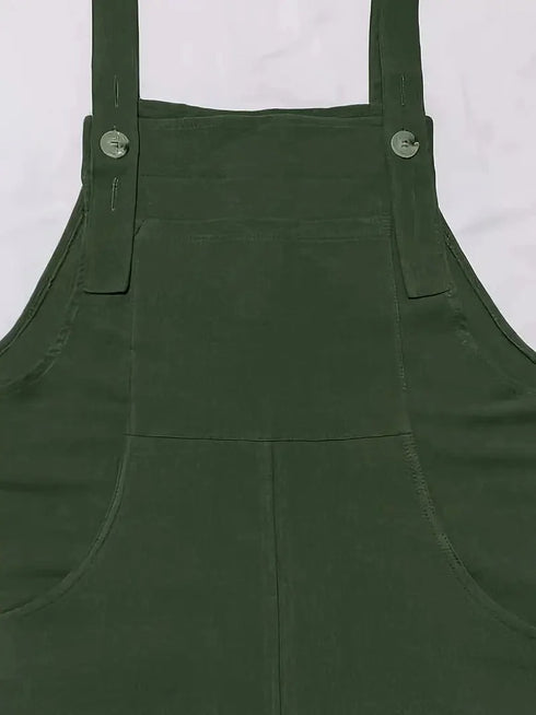 Spring and Summer Women's Casual Slant Pocket Jumpsuit with Buttons