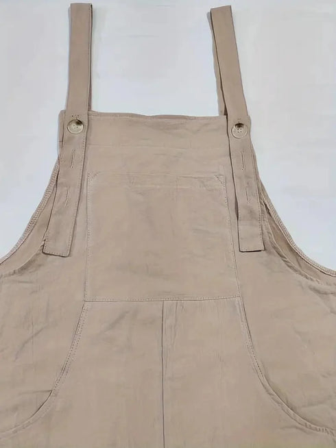 Spring and Summer Women's Casual Slant Pocket Jumpsuit with Buttons