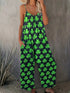 St. Patty's Day Shamrock Print Sleeveless Jumpsuit: Women's Summer Fashion