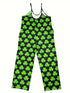 St. Patty's Day Shamrock Print Sleeveless Jumpsuit: Women's Summer Fashion