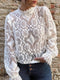 Stand Collar Hollow Lace Long Sleeve Blouse