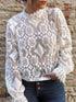 Stand Collar Hollow Lace Long Sleeve Blouse