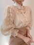 Stand Collar Hollow Lace Pearl Button Blouses