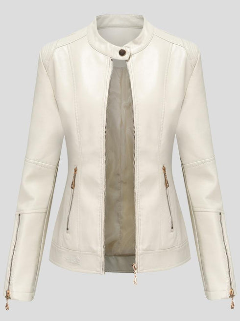 Stand-Up Collar Zipper PU Leather Jacket