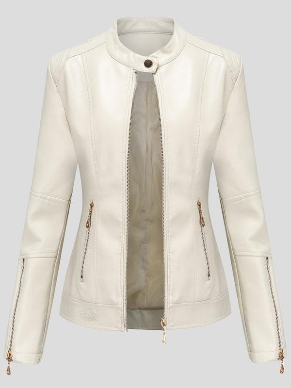 Stand-Up Collar Zipper PU Leather Jacket