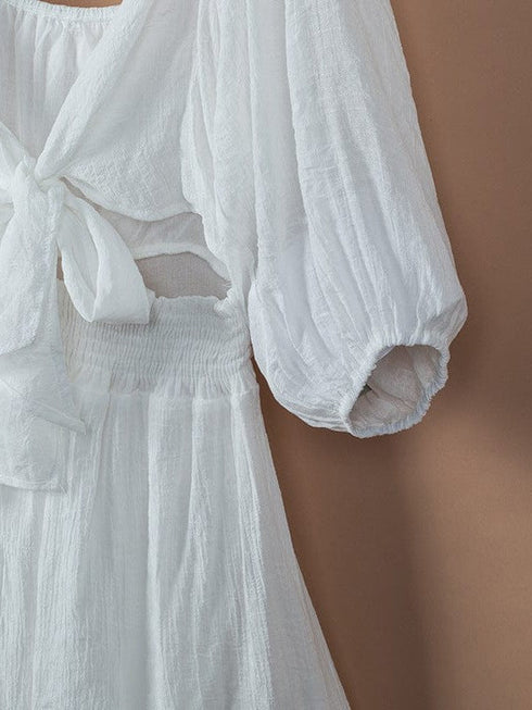 Strappy Sleeve Women's One Shoulder Casual Dress with Solid Color - A-Line Skirt and Lotus Leaf Sleeves