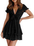 Strappy V-Neck A-Line Short-Sleeved Dress in Solid Colors for Women