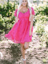 Strawberry Pink Checkered Babydoll Dress with Puff Sleeves