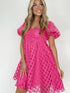 Strawberry Pink Checkered Babydoll Dress with Puff Sleeves
