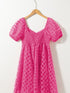 Strawberry Pink Checkered Babydoll Dress with Puff Sleeves