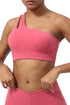 Strawberry Pink Cutout One Shoulder Sports Bra with Dual Straps