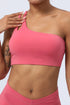 Strawberry Pink Dual Straps Cutout One Shoulder Workout Bra