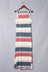 Striped Colorful Ribbed Knit Lace-Up Tank Dress with Slit