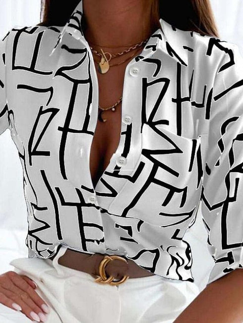 Striped Knit Women's Standard Collar Blouse for All Seasons