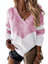 Striped Leopard Color Block Crochet Print Casual Long Sleeve Sweater