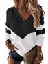 Striped Leopard Color Block Crochet Print Casual Long Sleeve Sweater